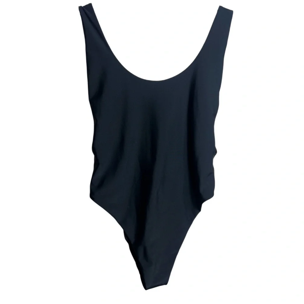 Aerie Maillot De Bain One-Piece Swimsuit Scoop Neck Low Cut Back Lined Black L